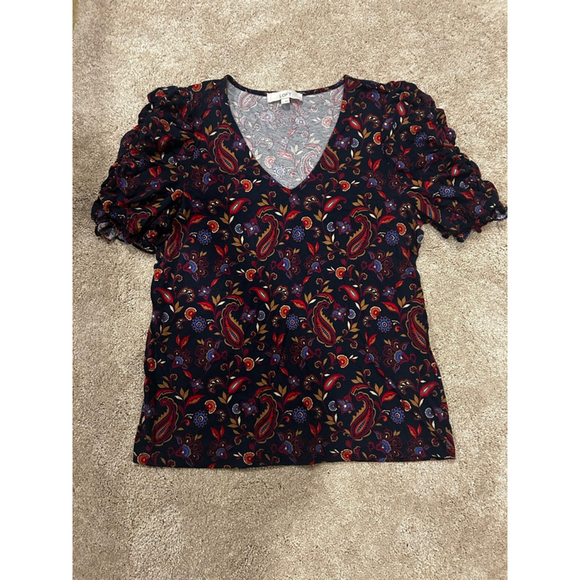 Nwot Loft Women’s Navy, Maroon Floral Blouse Ruffled Sleeves Sz. L - Picture 2 of 7